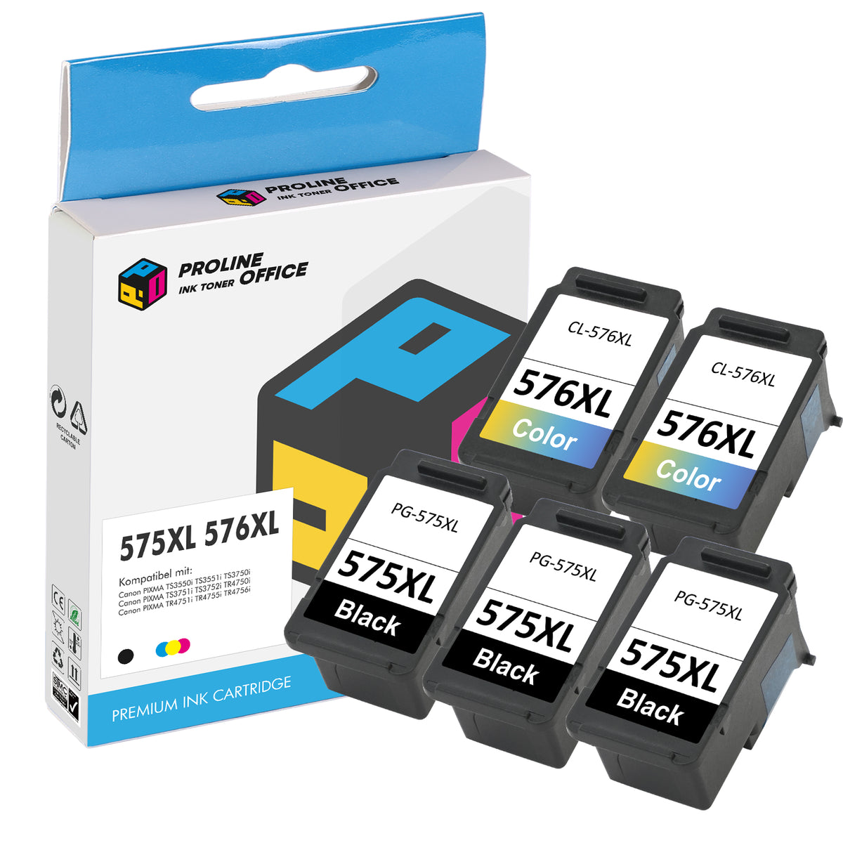 Kompatibel Canon PG-575 PG-575XL CL-576 CL-576XL Druckerpatronen BK+CMY
